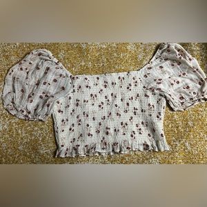 American Eagle Floral Smock Puff Sleeve Crop Top